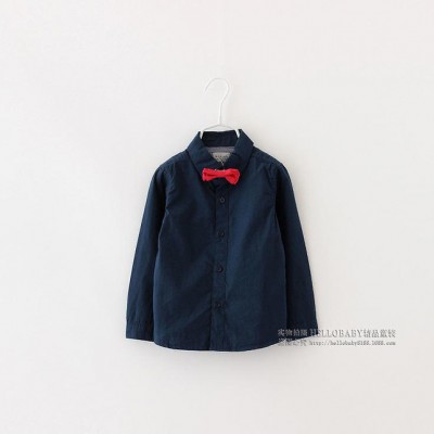 2015春夏歐美童裝男童長袖襯衫襯衣兒童襯衣純棉白襯衫帶領結