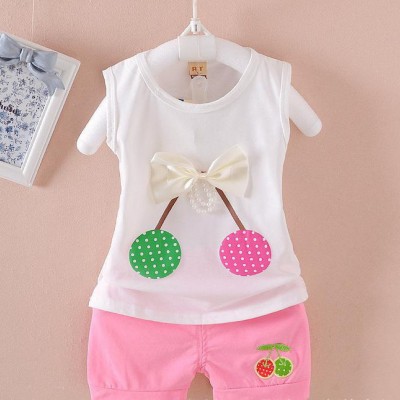童套裝 2017夏季新款兒童背心套 韓版女童卡通櫻桃背心二件套
