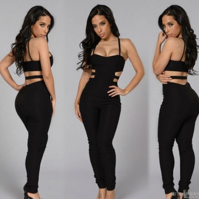 普維**歐美外貿(mào)2016Ebay貨源吊帶性感純色綁帶連體褲廠貨源女裝
