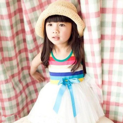 特價促銷新款女童背心裙 小女孩可愛涼快無袖蓬蓬紗裙條紋背心裙