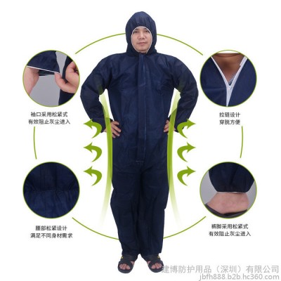 防灰塵粉塵工作服連體全身防護服一次性無紡布隔離衣連帽防護服