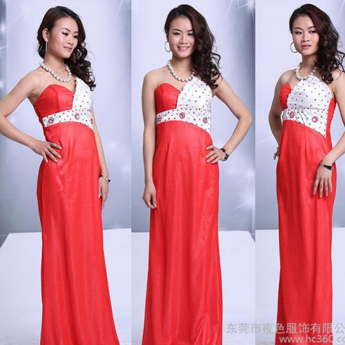 現貨 2016爆款紅白配單肩吊帶禮服裙 夜總會女裝 直銷