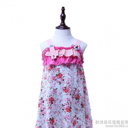 品牌童裝 新款 中大童夏裝 女童純棉印花吊帶裙 小額混批