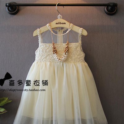 2015夏裝新品女童裝超仙刺繡網紗拼接收腰背心公主連衣裙