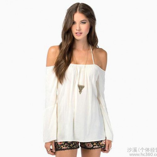 外貿 2015性感女裝后背交叉細吊帶寬松女襯衫純色雪紡衫熱賣