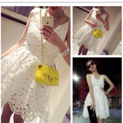 堅熙 新款 甜美約會必備性感V領鏤空蓬蓬連衣裙 吊帶裙 一件