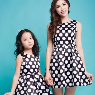 2015春款甜美圓點背心連衣裙春季外套母女裝套裝微信代發