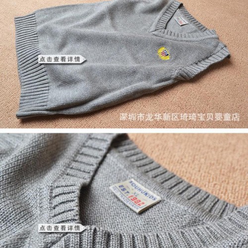 春秋 童裝 馬夾 純棉 兒童 V領 毛線 背心 外單 批發 男童 全棉 休閑 馬甲 B8231