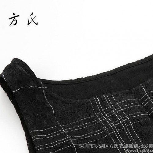 2016新款A字裙夏季原創女裝黑色連衣裙亞麻圓領無袖背心裙 方氏衣族