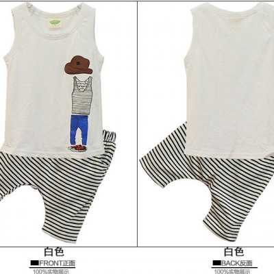 童裝2015夏季新款套裝男孩子條紋運動服韓版純棉背心套裝