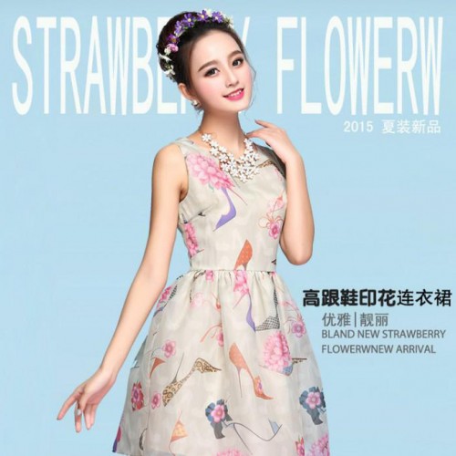 連衣裙 2015夏季新款歐根沙背心裙子 歐洲站無袖女裝一件代