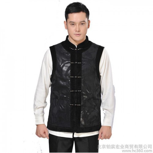 中老年唐裝民族服飾中式外套中國風(fēng)立領(lǐng)休閑秋冬季黑色背心 馬褂