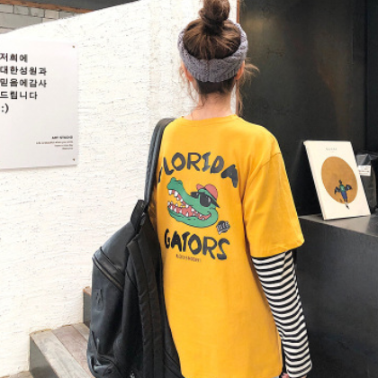 批發(fā)長(zhǎng)袖假兩件t恤女2020春裝韓版休閑百搭T恤上衣中長(zhǎng)款洋氣女裝