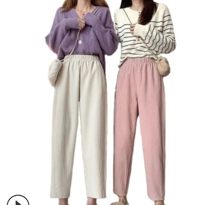 燈芯絨褲子女秋冬加厚闊腿褲2020新款寬松直筒百搭奶奶休閑褲外貿