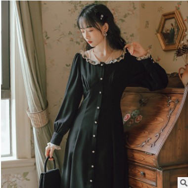 實(shí)拍女裝2021早春新款法式復(fù)古長(zhǎng)袖純色連衣裙修身氣質(zhì)長(zhǎng)裙9677#