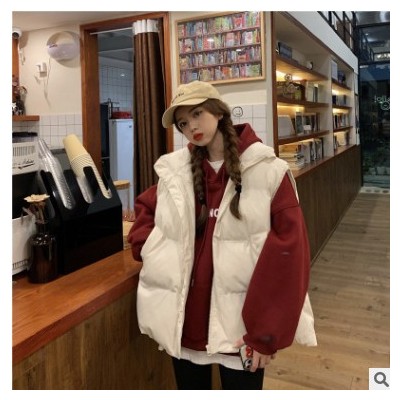 冬季新款連帽簡單款加絨衛衣+保暖外穿面包棉服馬甲