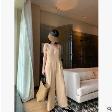 趨夢DT EDITION2019新款韓版名媛風女裝直筒寬松吊帶連體褲女夏