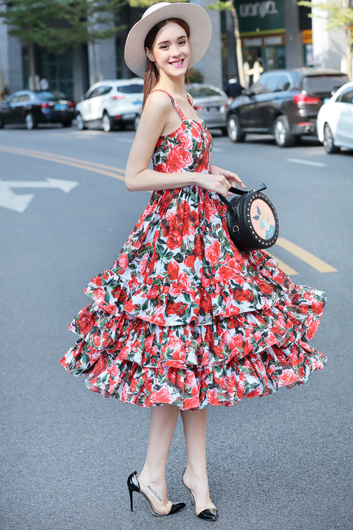 1216-08 玫瑰吊帶裙尺碼SMLXLM碼胸圍88腰圍72