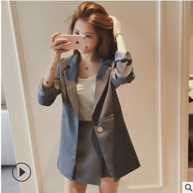 氣質(zhì)輕熟風(fēng)洋氣小個(gè)子西裝外套女春季2021韓版ol西服兩件套裝裙子