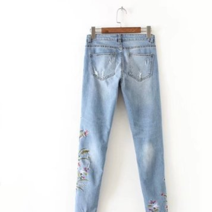 2020春夏女裝菊花刺繡牛仔褲女式牛仔小腳長褲