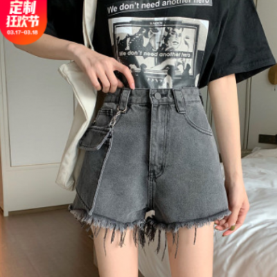 網紅贈送口袋掛包2021春夏韓版顯瘦流蘇百搭女式潮流直筒牛仔短褲