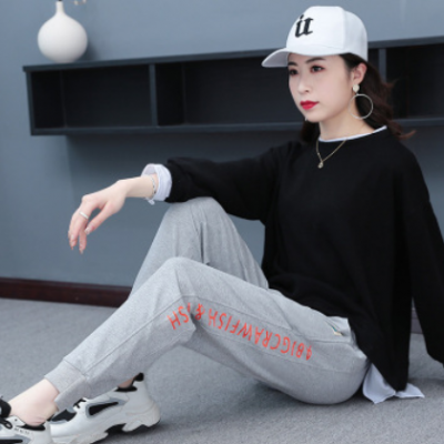 女褲子2021春秋新款時尚大碼褲顯瘦束腳褲女小個子休閑褲女ing潮