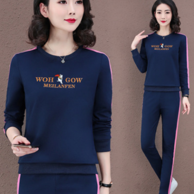 運(yùn)動套裝女2021春季新款韓版寬松大碼時尚休閑家居服跑步服套裝潮