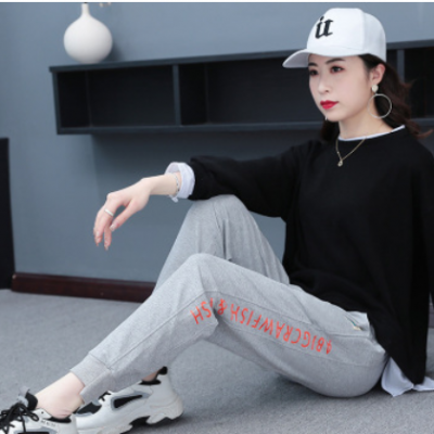 女褲子2021春秋新款時尚大碼褲顯瘦束腳褲女小個子休閑褲女ing潮