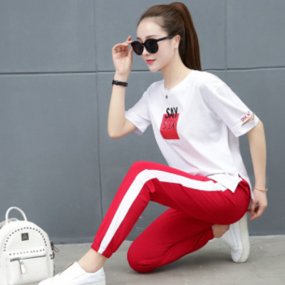 時尚運(yùn)動套裝2021夏季新款韓版洋氣大碼寬松減齡運(yùn)動服潮套兩件套