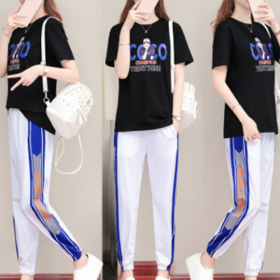 時尚休閑運(yùn)動女套裝2021 夏季新款韓版寬松大碼跑步服女裝兩件套