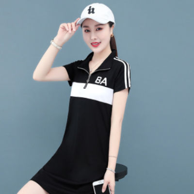 連衣裙2021新款夏季韓版時尚大碼體恤連衣裙修身百搭方領(lǐng)連衣裙潮