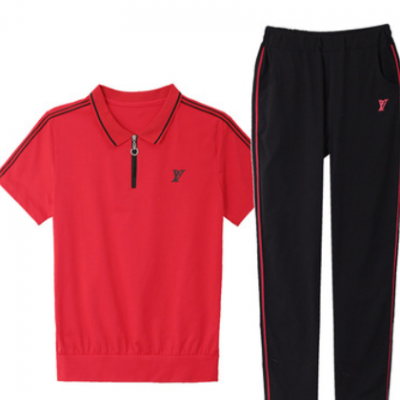 POLO衫時尚休閑套裝女2020夏季新款韓版大碼減齡運(yùn)動套裝兩件套女