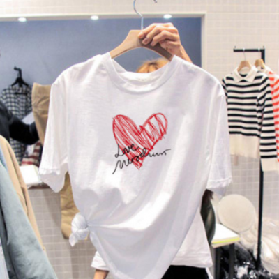 249#愛心印花網紅短袖t恤女夏裝韓版寬松學生百搭港味半袖體恤潮