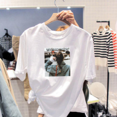 926#新款短袖T恤女寬松夏季超火cec白色印花圓領半袖體恤上衣