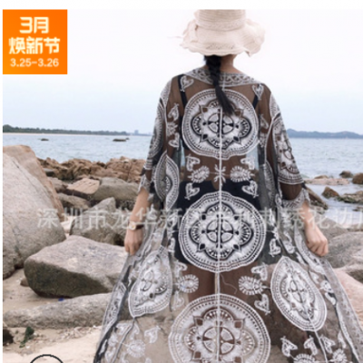 海邊比基尼罩衫鏤空蕾絲沙灘衫防曬衣蕾絲開衫休閑外搭泳衣外套女