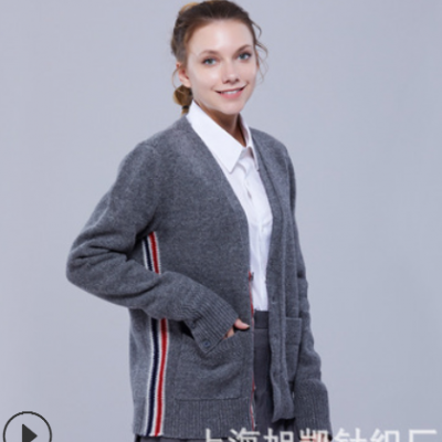 2019年秋冬季新款TB開衫毛衣休閑針織衫外套灰色羊毛衣長(zhǎng)袖女裝