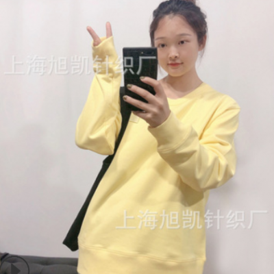 2020年春秋季外套圓領(lǐng)套頭笑臉純色寬松棉毛圈衛(wèi)衣男女情侶裝