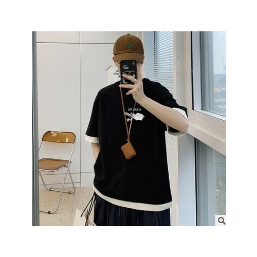 男裝2021夏季短袖t恤寬松圓領(lǐng)休閑上衣男士體恤潮牌