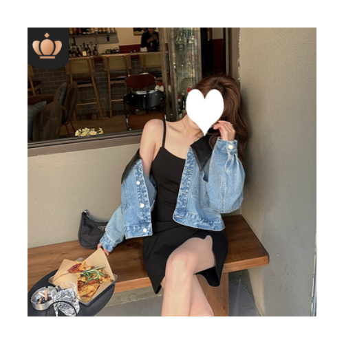 【胡楚靚 人間絕色】2021韓版黑色開叉吊帶裙女法式性感外穿a字裙