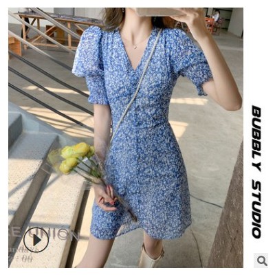 胡楚靚同款2021夏季新款法式純欲風裙子韓版甜美茶歇法式連衣裙子