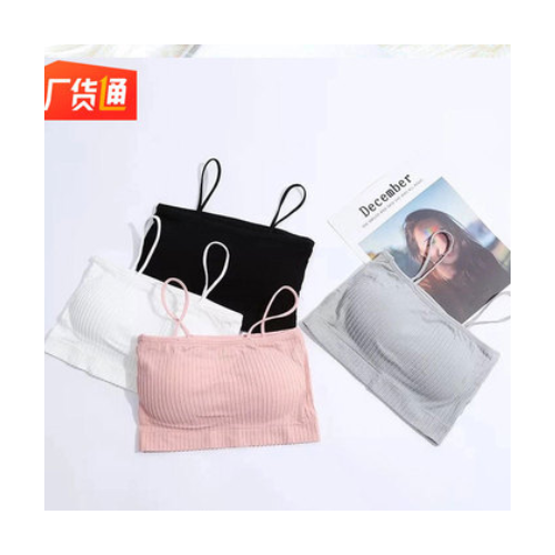 日系小清新內衣螺紋少女裹胸一字圍抹胸無痕細吊帶背心短款