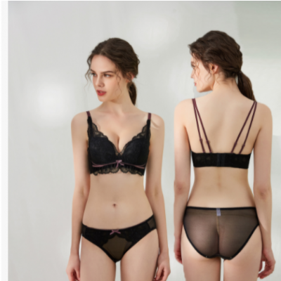 3755性感蕾絲美背中厚杯聚攏女士內衣舒適無鋼圈文胸套裝批發