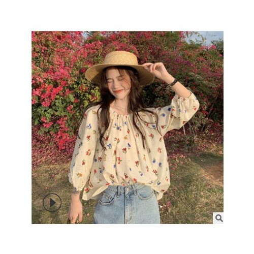 法式碎花長袖襯衫女設計感小眾春夏2021年新款韓版寬松顯瘦上衣潮