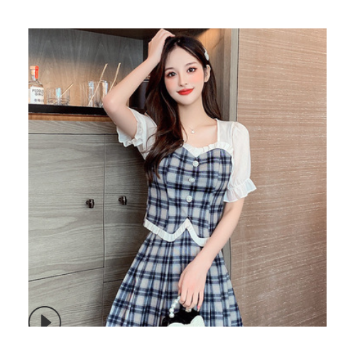 網紅同款百褶裙格子套裝裙2021年夏季新款洋氣上衣小個子兩件套潮