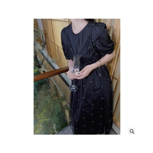SZESTU十三行網紗連衣裙女裝夏季2021新款法式泡泡袖吊帶裙兩件套