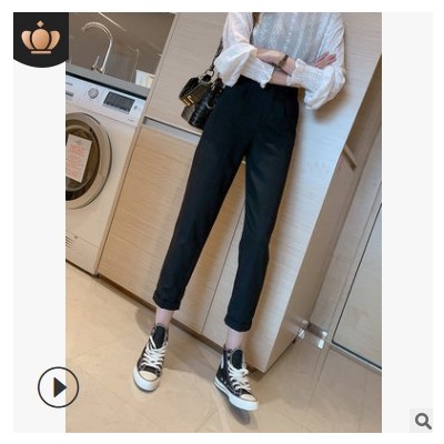 2021春季新款韓版高腰休閑褲女九分褲垂感煙管西裝褲哈倫蘿卜褲潮