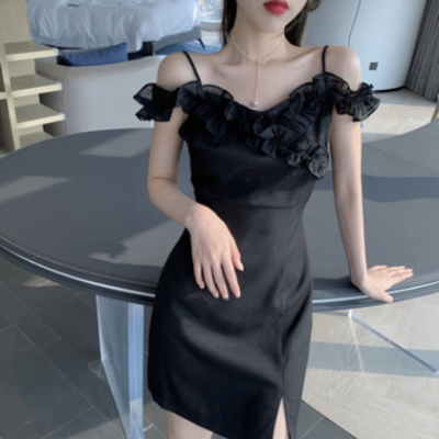 純色連衣裙2021年新款夏韓版女裝法式復古茶歇裙吊帶裙打底中長款