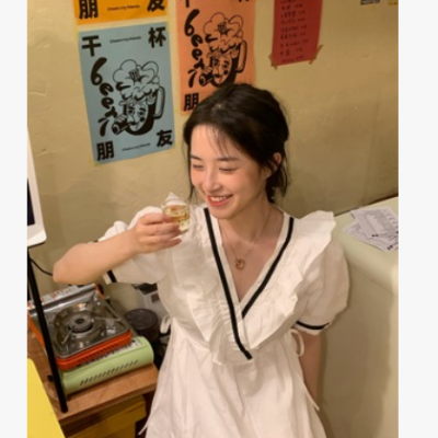 純色連衣裙2021年新款夏韓版女裝法式氣質復古裙泡泡袖V領仙女裙