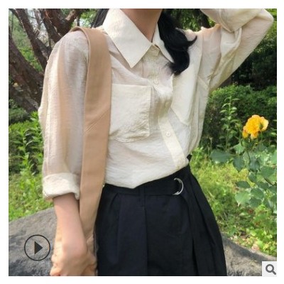 2021韓國夏季新款G**天絲棉防曬衫女士透氣吸汗薄款直角肩襯衫