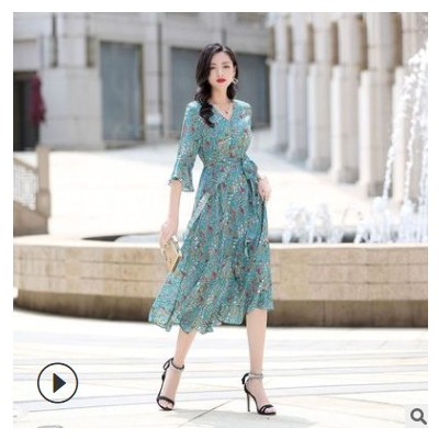茵美娜2021新款真絲連衣裙碎花印花荷葉大碼寬松女裝連衣裙夏季
